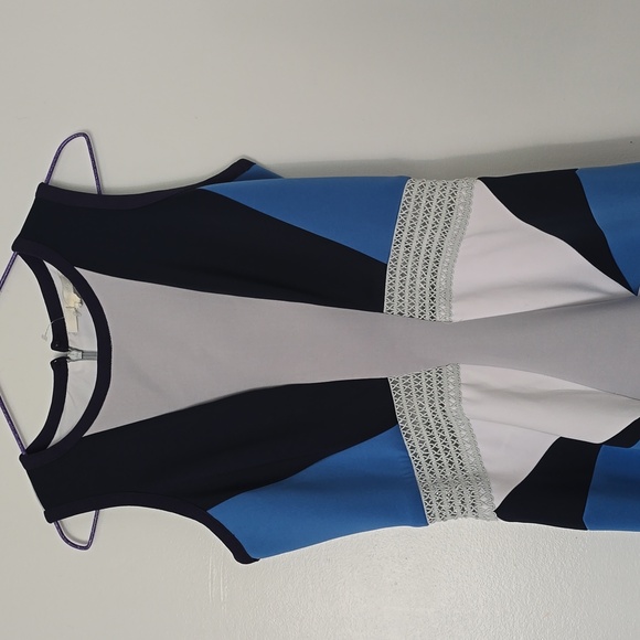 JONATHAN SIMKHAI White/Blue Geo Pima Flare Dress sz 6 - Picture 4 of 7